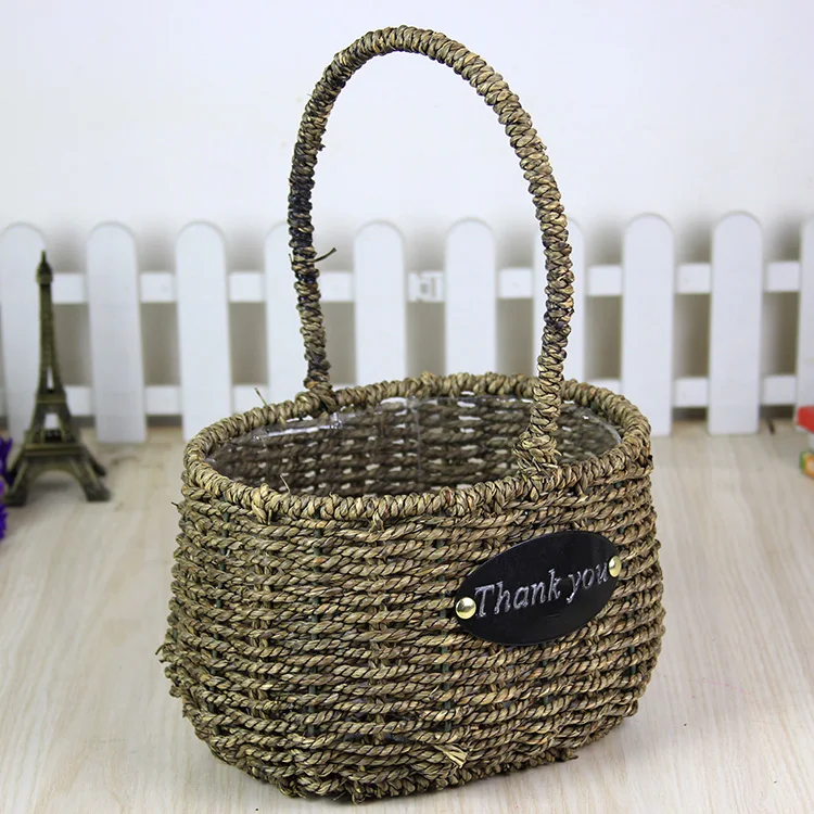 Portable basket rattan Liubian straw basket wholesale Korea new hand woven ikebana baskets basket