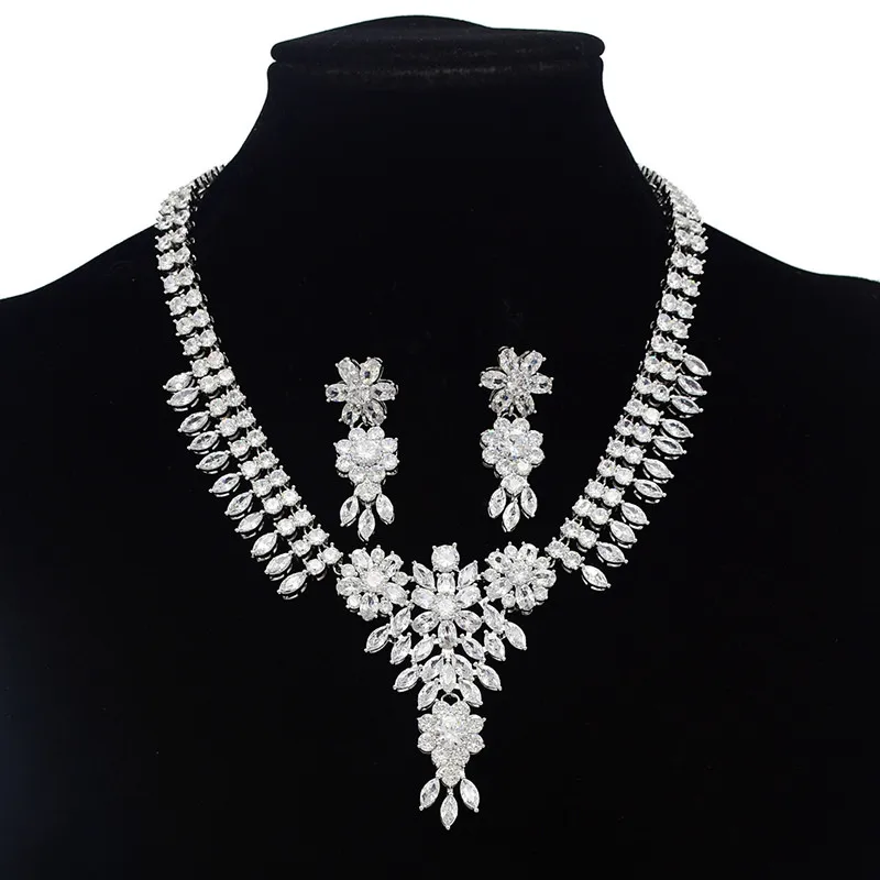 

Luxury Zircon Bridal Jewelry Sets CZ Crystal Necklaces Earrings Sets Wedding Engagement Jewelry Set bijoux mariage