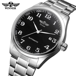 T-WINNER WATCH g full black surface with silver unique pointer and silver steel band men's automanticl watch