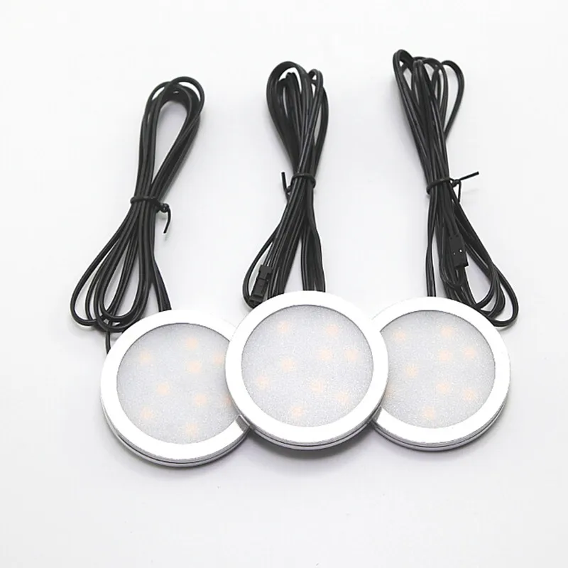 3pcs LED Under Cabinet Light Puck Lights 3X2W with RF Dimmable and Adapter for Kitchen Book Shelf Counter Wardrone Lighting