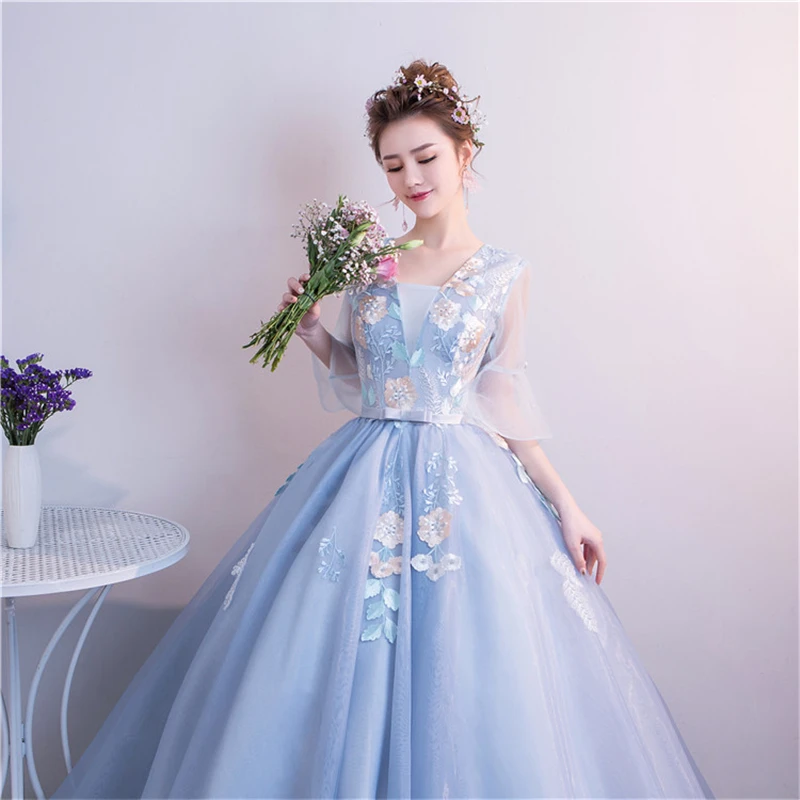 เซ็กซี่ V คอ Lace ชุดราตรียาว2022ใหม่ Tulle เย็บปักถักร้อยเจ้าหญิงชุด Illusion ชุดราตรี Vestido De Festa 0.85