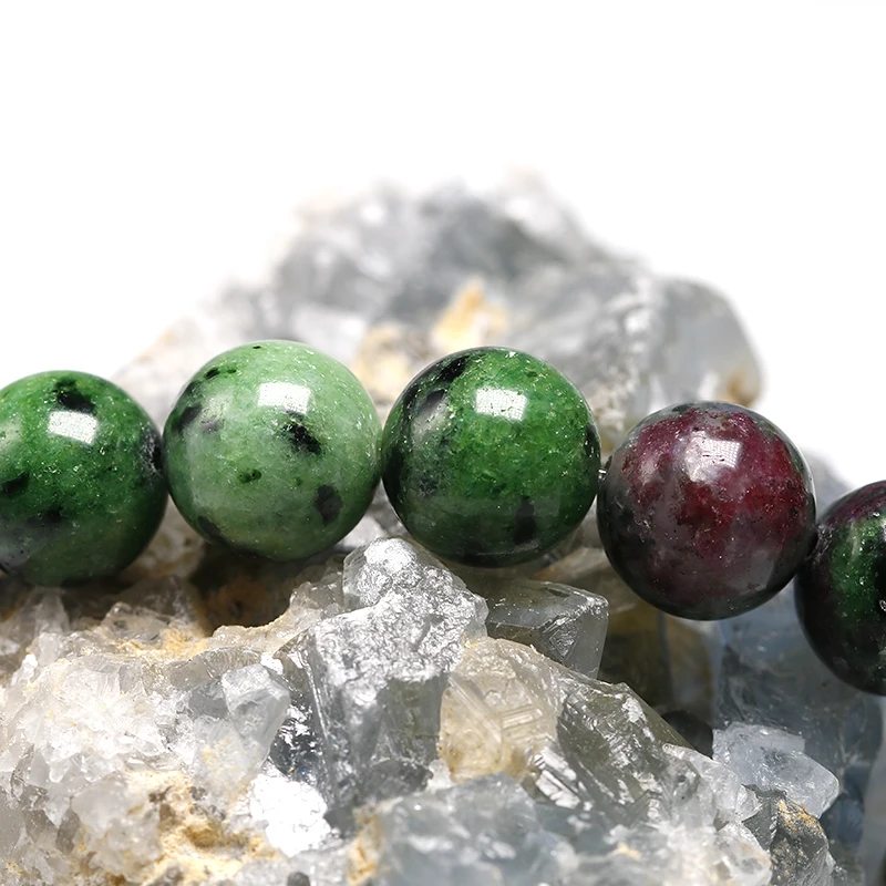 Genuine Natural Green Anyolite  Rubys Zoisite Stone Stretchy 6 8 10mm Round Beads Bracelet Women Men Jewelry