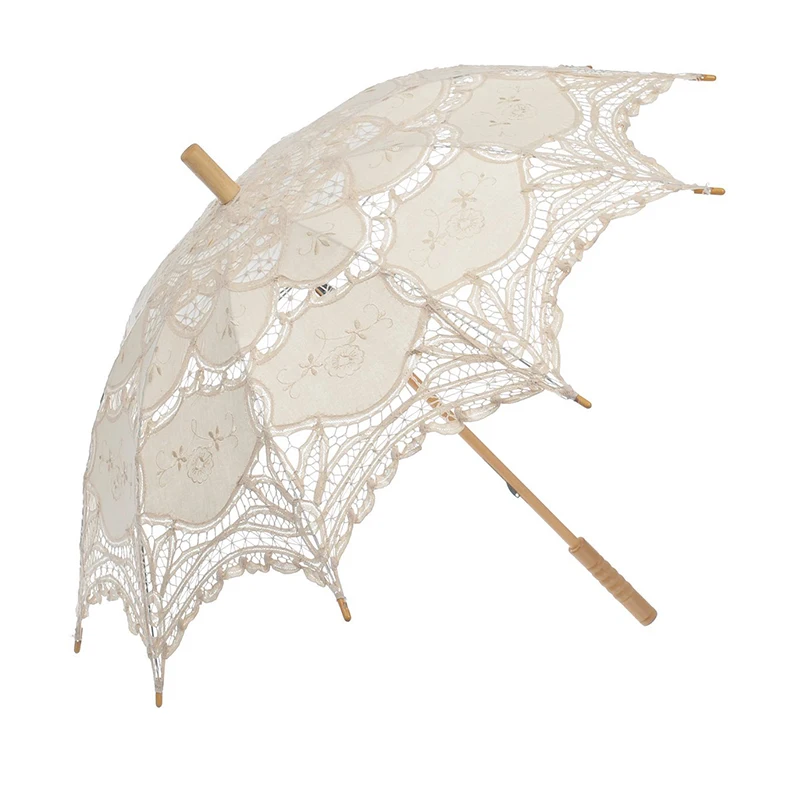 Feestigo White Lace Vintage Umbrella Parasol For Bridal Bridesmaid Wedding Victorian Lady Costume Photo Props Decoration Wedding