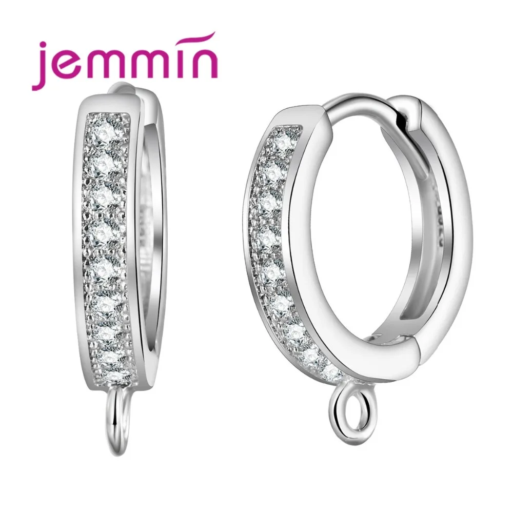 Round 925 Sterling Silver  Earrings Findings With Micro Rhinestone Making Accessory Fine Quality Hoop Earring Components