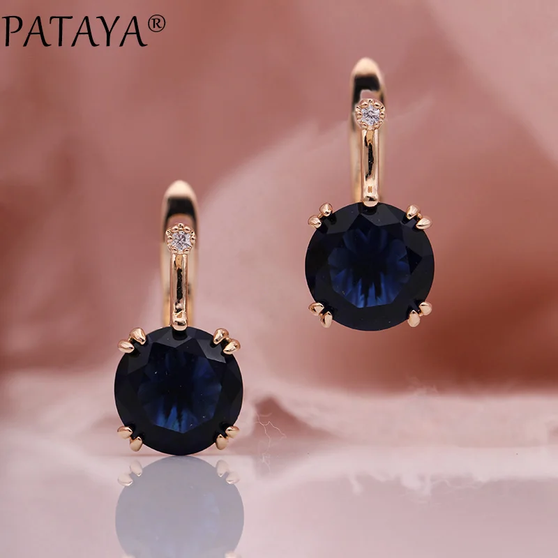 PATAYA 828 Promotion New Round Blue Earrings Women Fashion  Wedding Jewelry 585 Rose Gold Color Natural Zircon Dangle Earrings