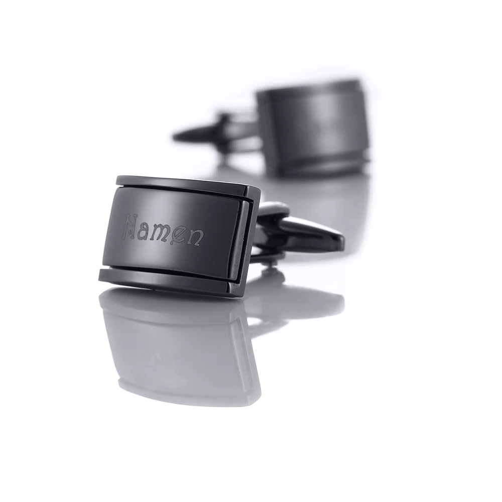 

Personalized Cufflinks Black Cuff link For Mens Shirt Cufflink Men Engraving Anniversary Best Man Suit Simple Wedding QiQiWu