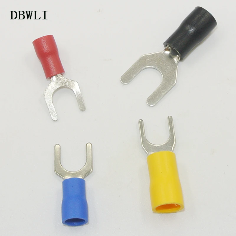 50PCs #6 22-16/16-14/12-10 AWG Pre-Insulating Fork Spade Cable Wire Connector Furcate Fork Spade Crimp Terminals