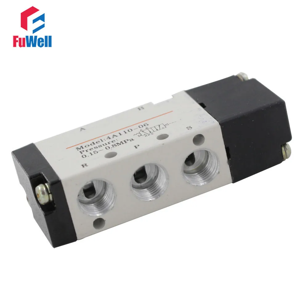 4A110-06 Solenoid Valve 5 Port 2 Position PT 1/8 Pneumatic Control Valve Aluminum Alloy Air Valve