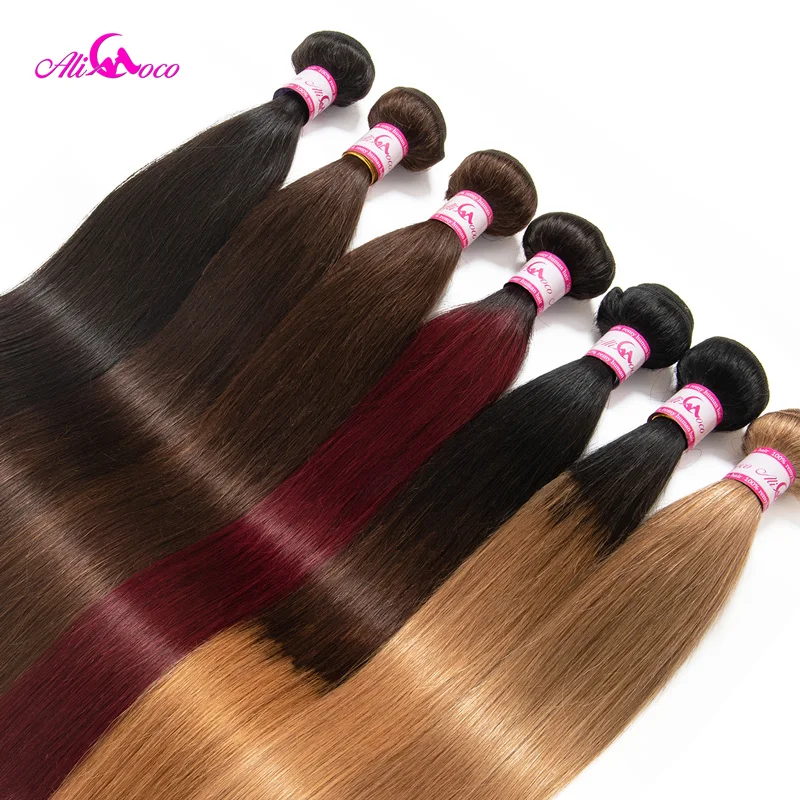 Ali Coco cabelo liso brasileiro 1/3/4 pacotes "8-30" polegadas # 2/ # 4/1b/27/ # 27/1b/99j não remy ombre cabelo 100% pacotes de tecer humano