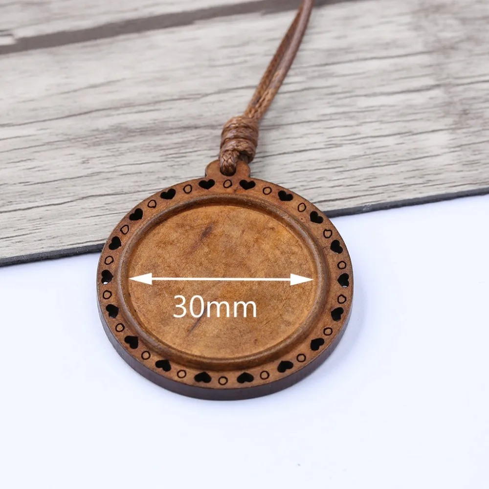 onwear 5pcs wood cabochon settings 25mm 30mm inner size blank cameo pendant base trays with leather cord for jewelry making