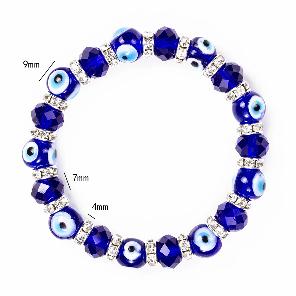 Pulsera con cuentas de cristal de ojo de la suerte, pulsera de cristal contra el mal de ojo para mujeres y hombres, joyería de moda ajustable EY5226