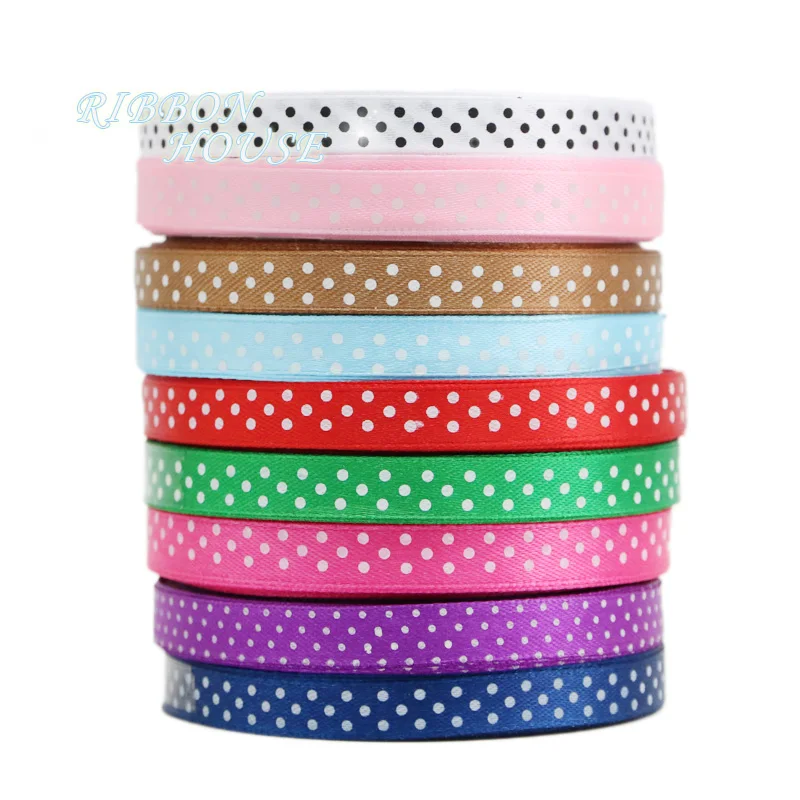 (25 yards/roll) 10mm dots printed cartoon satin ribbon gift wrap decoration lace ribbons