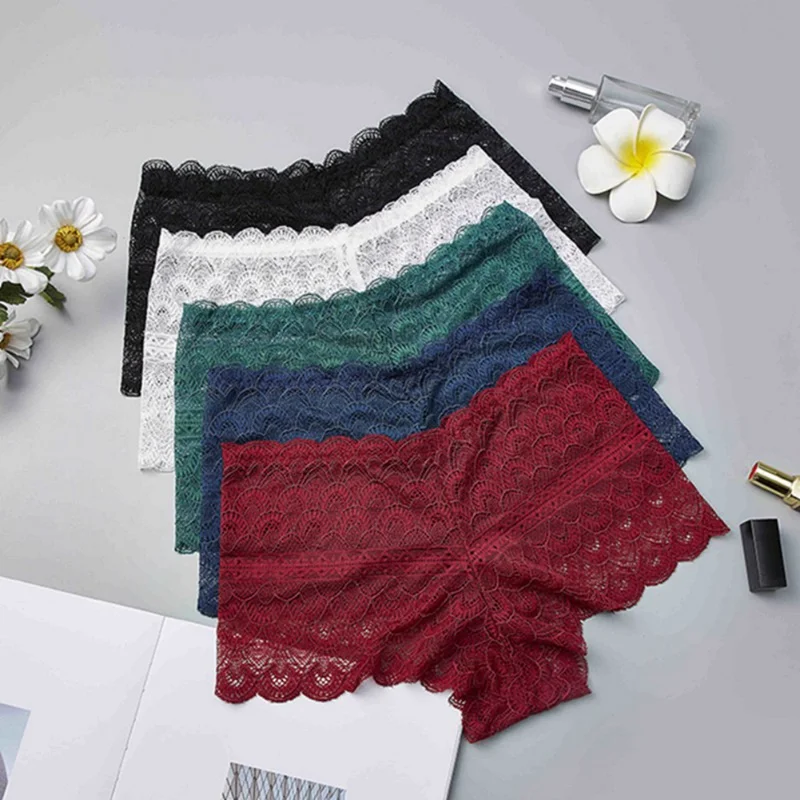 Women Sexy Lace Transparent Color Comfy Sheer Underwear Lingerie Boyshort Panties Pantie for Pouch Solid Porno  With