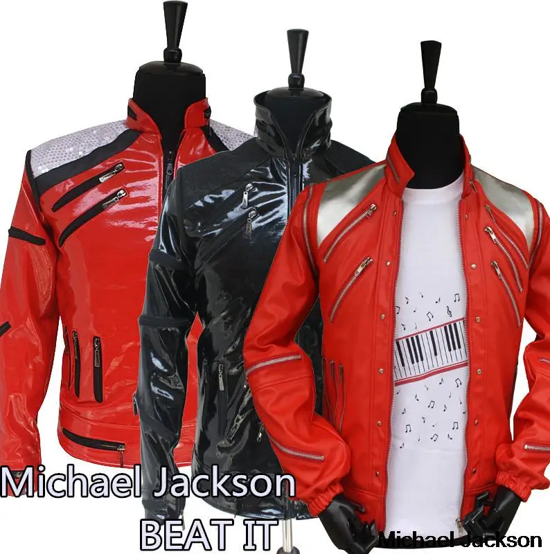 Punk Red Zipper MJ Beat It Leather Jacket Men Punk Red Zipper MJ Beat It Leather Jacket Men