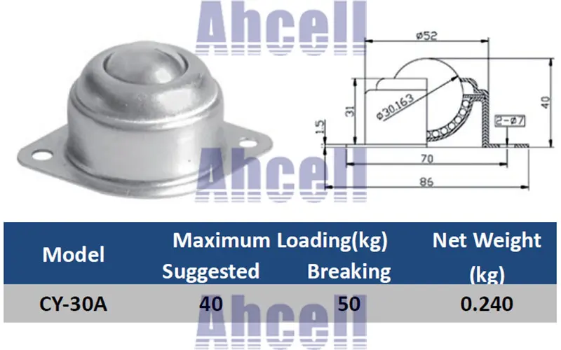 CY-30A 50kgs loading capacity maverick eye Zinc Plating Steel Ball transfer unit,1 3/16