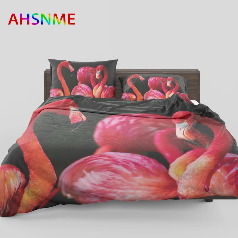 AHSNME High Definition Flamingo Comforter Cover Sets Lovers Bedding Set Elegant Charming Bird Bedlinens Gift Bedding Set