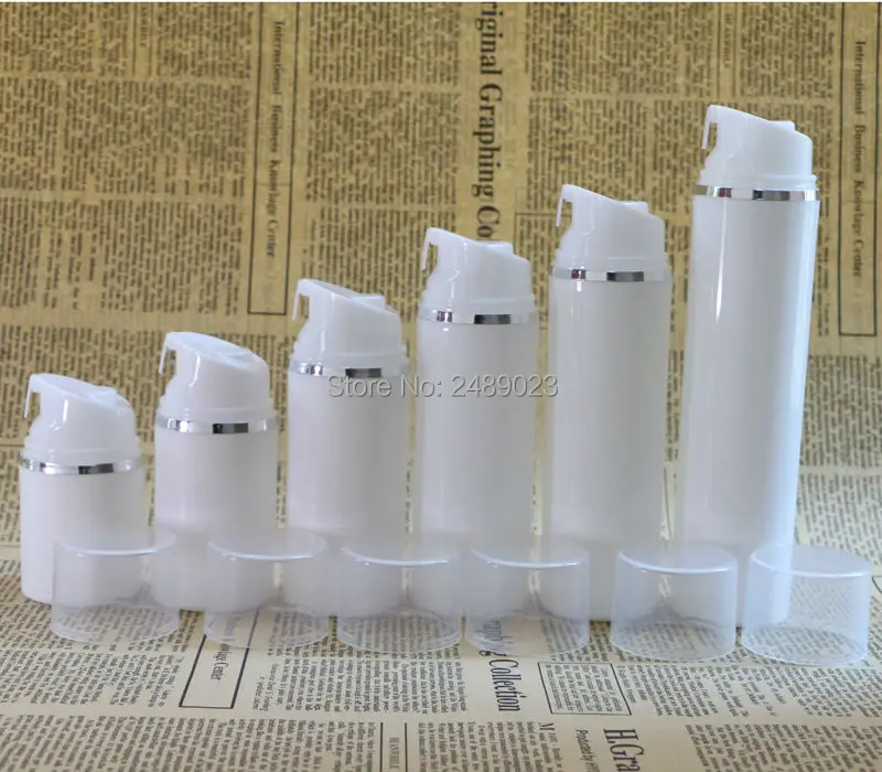 100PCS/Lot White Plastic Airless Bottle With Silver Line Empty Cosmetic Containers Transparent Cap Packaging 30ml 50ml 100ml