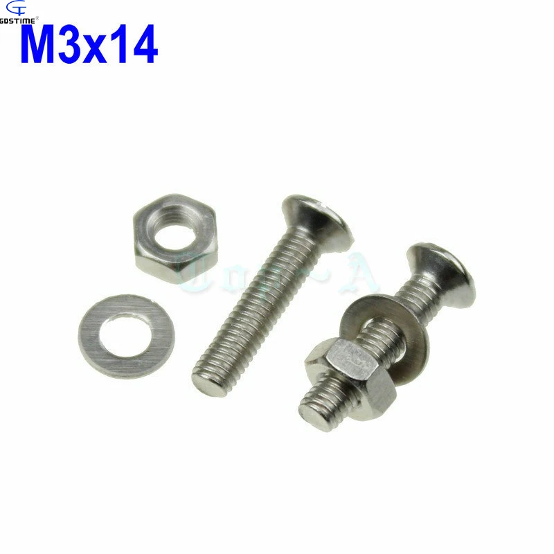 

Gdstime 100pcs Lot M3 x 14 mm Screw Phillips Driver SS Cross Recessed Flat Head Screws with Gaskets and Nuts Attached