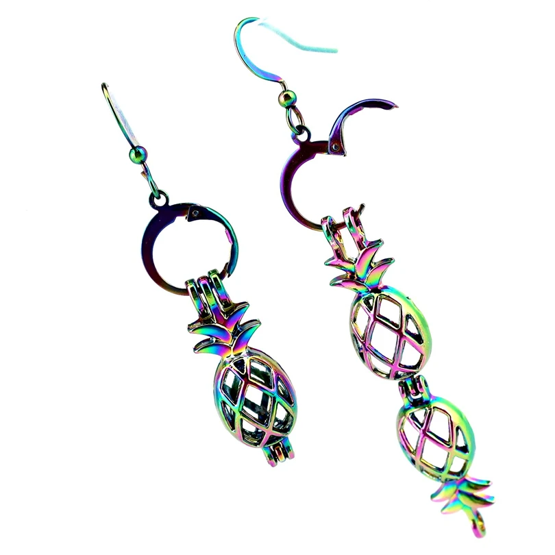 EE-C46 Rainbow Color Pineapple Pearl Cage Pendant Earrings Hooks with equal or under 8mm Plastic Beads