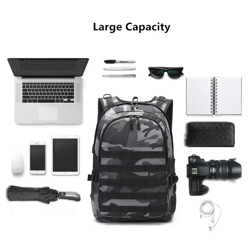 PUBG Backpack Men Bag Mochila Pubg Battlefield Infantry Pack Camouflage Travel Canvas USB Headphone Jack Back Bag Knapsack New