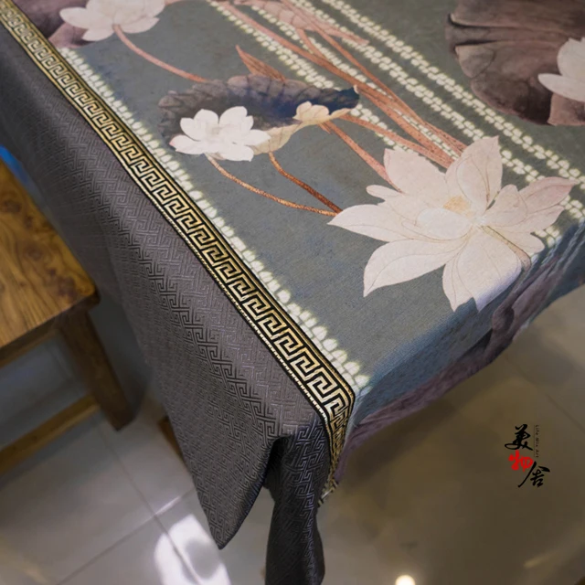 Table Cloth Cover Chinese Buddhist Locus Embroidery Wedding Room Sofa Home Hotel Bedding Villa Decoration Cushion Dresser Runner