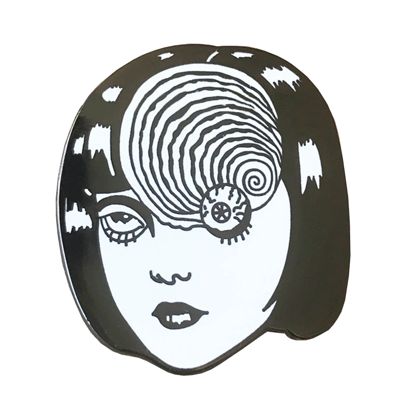 spiral into horror girl pin badge