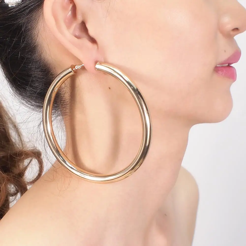 MANILAI 90mm Diameter Wide Copper Big Hoop Earrings Gold Color Jewelry Fashion Punk Round Metal Statement Earrings For Women