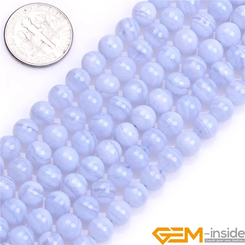 Natural Stone Blue Chalcedony Round Beads For Jewelry Making Strand 15\