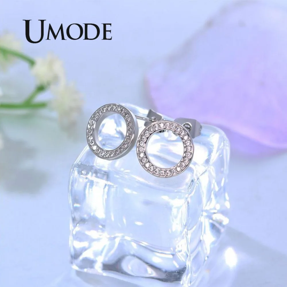 UMODE NEW Round Earrings For Women Shining Cubic Zirconia Piercing Ear Studs Fine Engagement Jewelry UE0531A