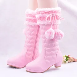 EUR 28-38 stivali da ragazza 2023 new winter leg fashion princess snow boots flower leather plush shoes