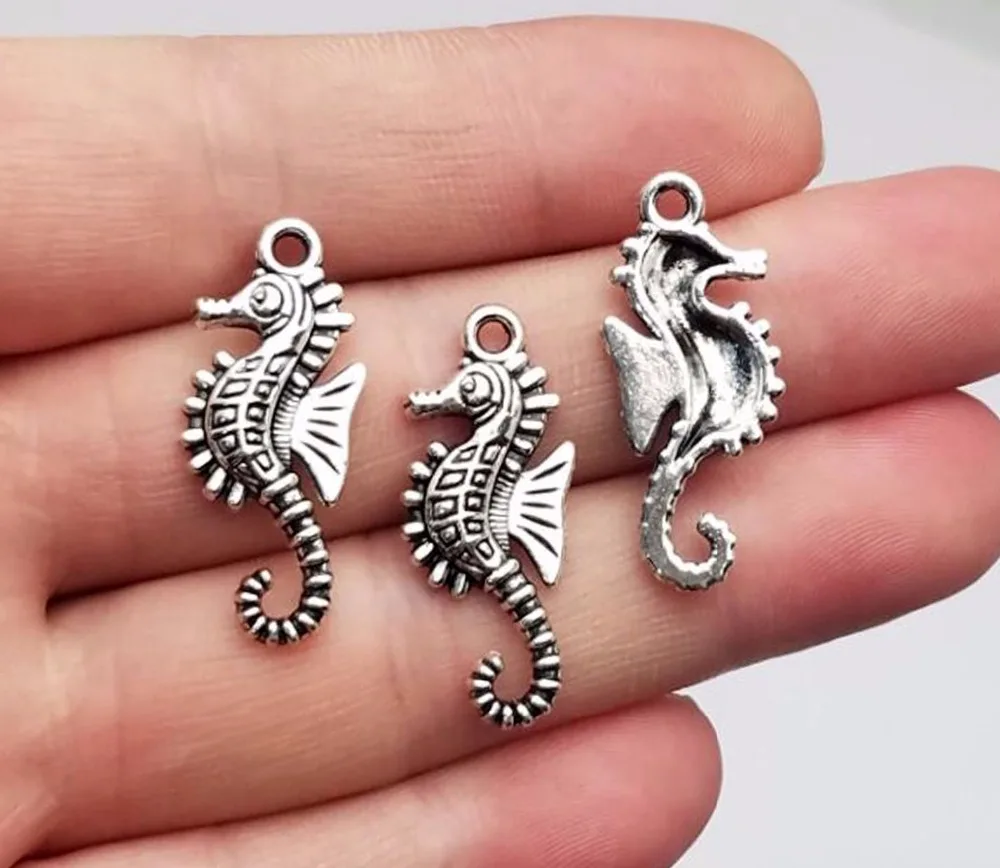 30pcs/lot--29x12mm Sea HorsePendants Antique Silver Plated Hippocampus Charms DIY Supplies Jewelry Making Findings Accessories