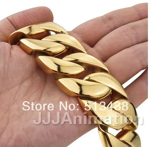 Heavy Gold Cuban Curb Biker Link Bracelet Stainless steel for Men's Cool Jewelry 25mm wide 21.6cm