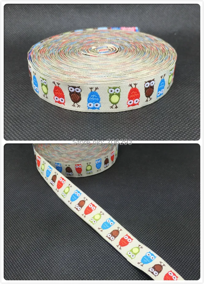 ZERZEEMOOY wholesale 5/8'' (16mmx10yards) Woven Jacquard Ribbon colour owl Cartoon ribbon