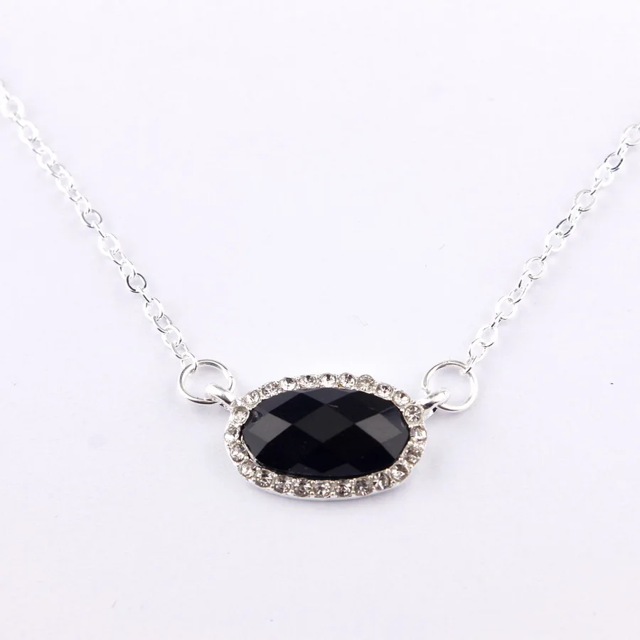 Fashion Trendy Women Jewelry Pave Crystals Oval Abalone Shell Resin Stone Short Chain Chokers Pendants Statement Necklaces