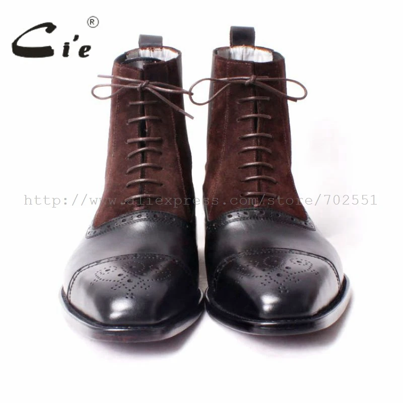 cie Free shipping custom bespoke handmade calf leather upper inner outsole Square toe semi-brogue lace-up boot brown/black A65 - Image 4