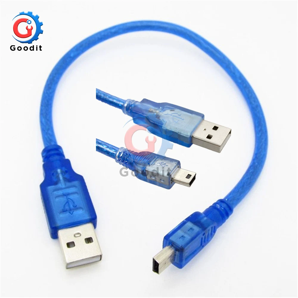 30cm USB 2.0 A Male To Mini B 5pin Male PC Data Cable Cord  for Arduino MCU Nano 3.0 Pro Also for Old Mobile Phone