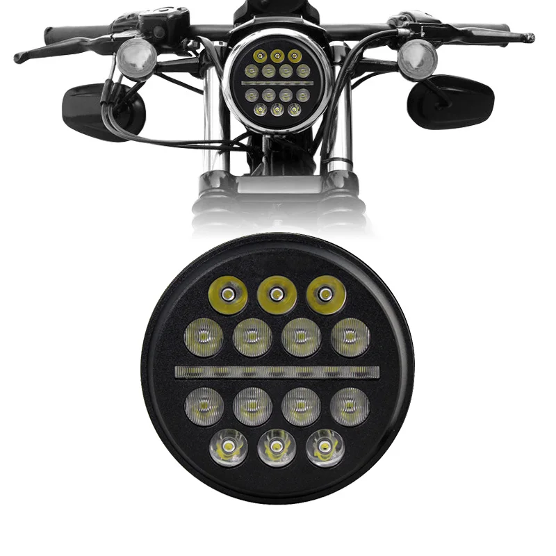 

5 3/4" 5.75" Slim Line Multi LED Projection Headlight - Black - Fits All 5 3/4" For bike Motorcycle Indian Headlight Buckets