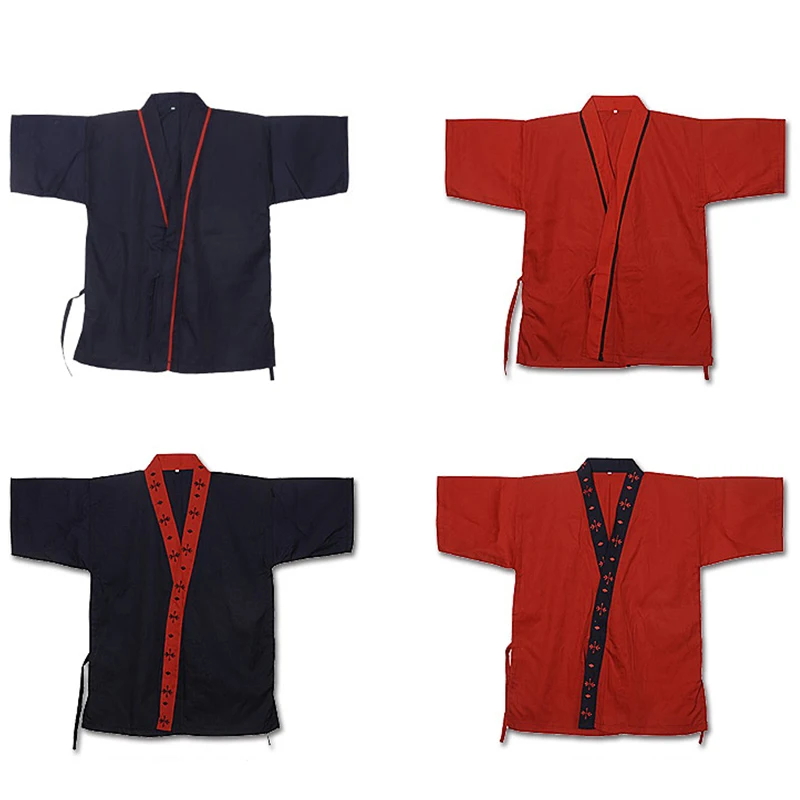 Uniforme de chef japonês de cozinha, roupa de trabalho para chef de cozinha, casaco tipo kimono com meia manga