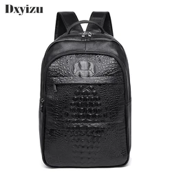 Mochila De piel auténtica para hombre, morral de cocodrilo, suave, de alta calidad, para estudiantes, de gran capacidad