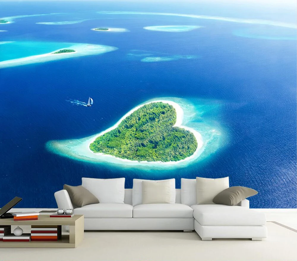 Custom wallpaper Romantic and beautiful blue sea heart-shaped island background wall