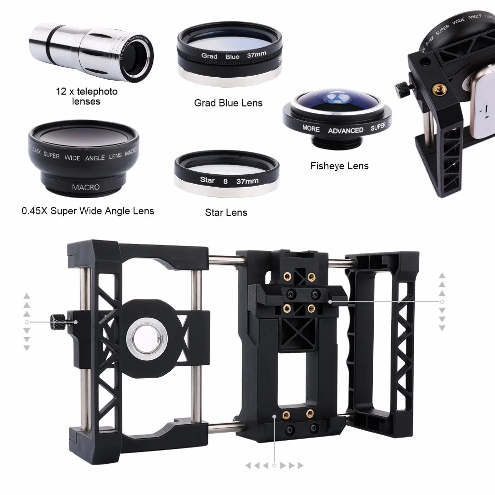 Phone Mount Holder Stabilizer Grip Cage System + Macro + Wide Angle Lens For iPhone 15 14 13 Pro Max 7 6S 6 Samsung