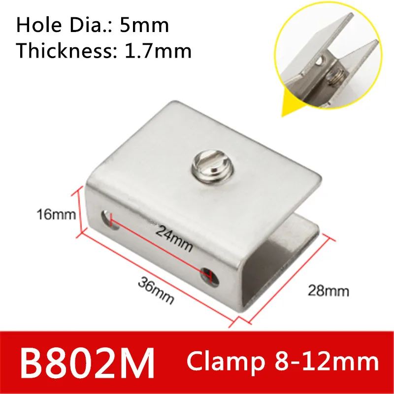 2pcs/lot B802 For 6 to 15mm glass board Rectangular Shape Stainless Steel Glass Clamps Shelves Support Bracket Clips