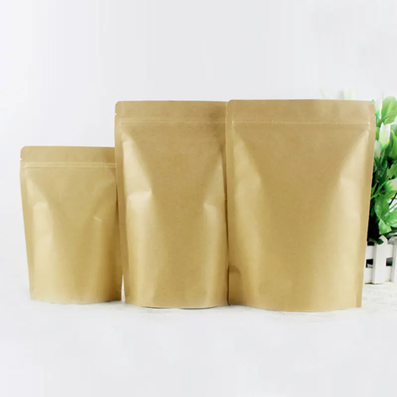 100 pçs saco de presente marrom saco de papel kraft folha de alumínio para casamento/doces/chá sacos kraft artesanato levante up ziplock sacos de embalagem malotes