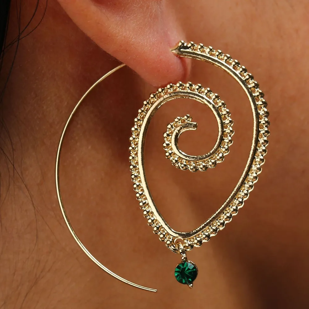 Boho Jewelry Swirl Hoop Earring For Women Brincos Gold Color Geometric Earrings Steampunk Style Ethnic Statement Party Jewelry
