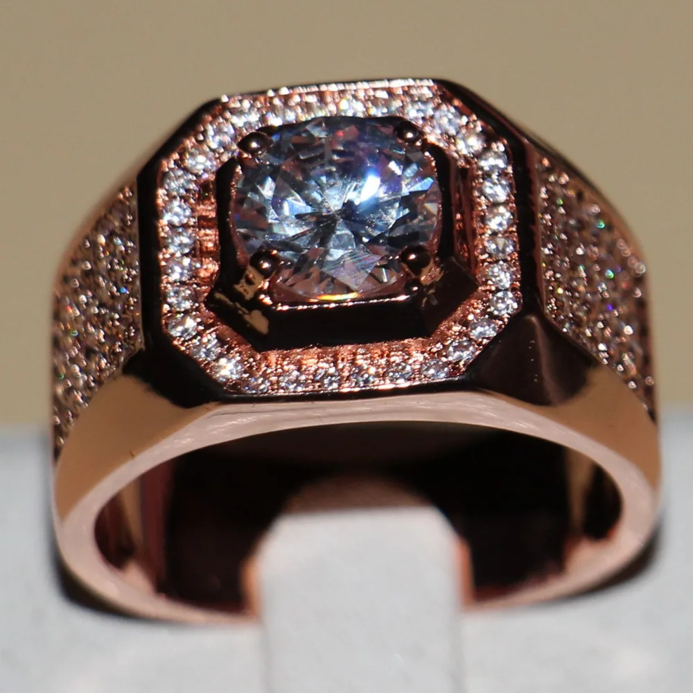 Size 7-13  New Fashion jewelry Handmade Men 3ct Round Cut 5A CZ Rose Gold 925 Sterling Silver Wedding Band Ring  Gift choucong image 2