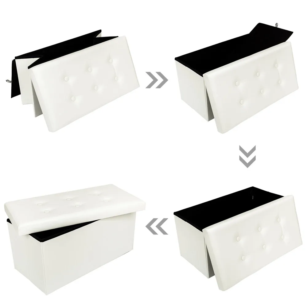 PVC Leather Rectangle Shape with Leather Button Footstool Bedroom Ottomans Bench Foot Rest Stool Padded Seat Storage - US Stock