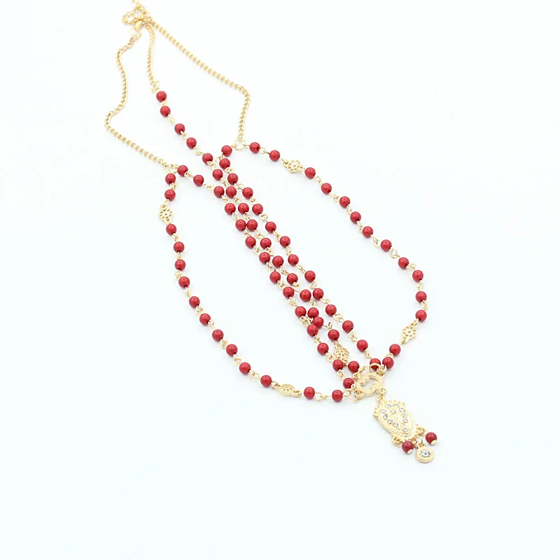 

White Red Beads Crystal Metal Pendant Bohemia Style Chain Headbands Head Chains Women Headwear