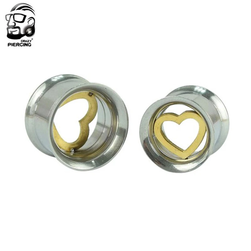 1Pair Pink Heart Round Ear Guage 316L Surgical Steel Screw Ear Plug Tunnel Body Piercing Jewelry Lobe Expander Stretcher Orelha