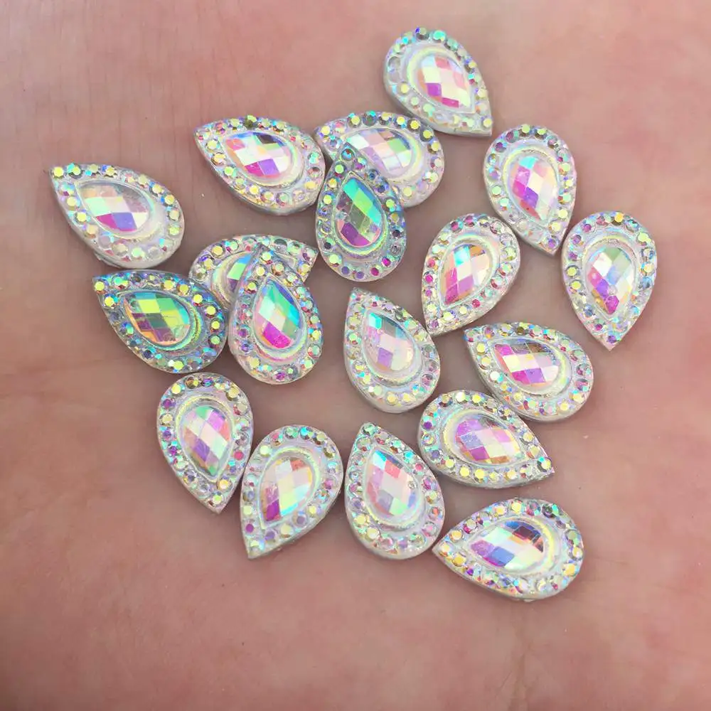 New 50PCS 8*12mm AB Resin Drop Flatback Rhinestone Scrapbook DIY Craft Appliques K21