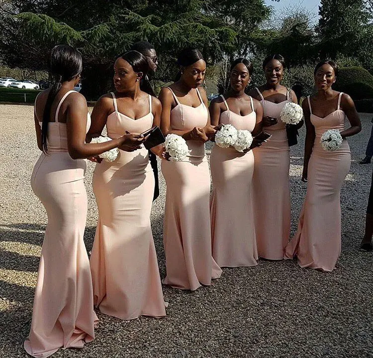 2020 Mermaid Bridesmaid Dresses Spaghetti Straps Sleeveless Sweetheart Court Train Chiffon Long Bridesmaids Dress Custom Made